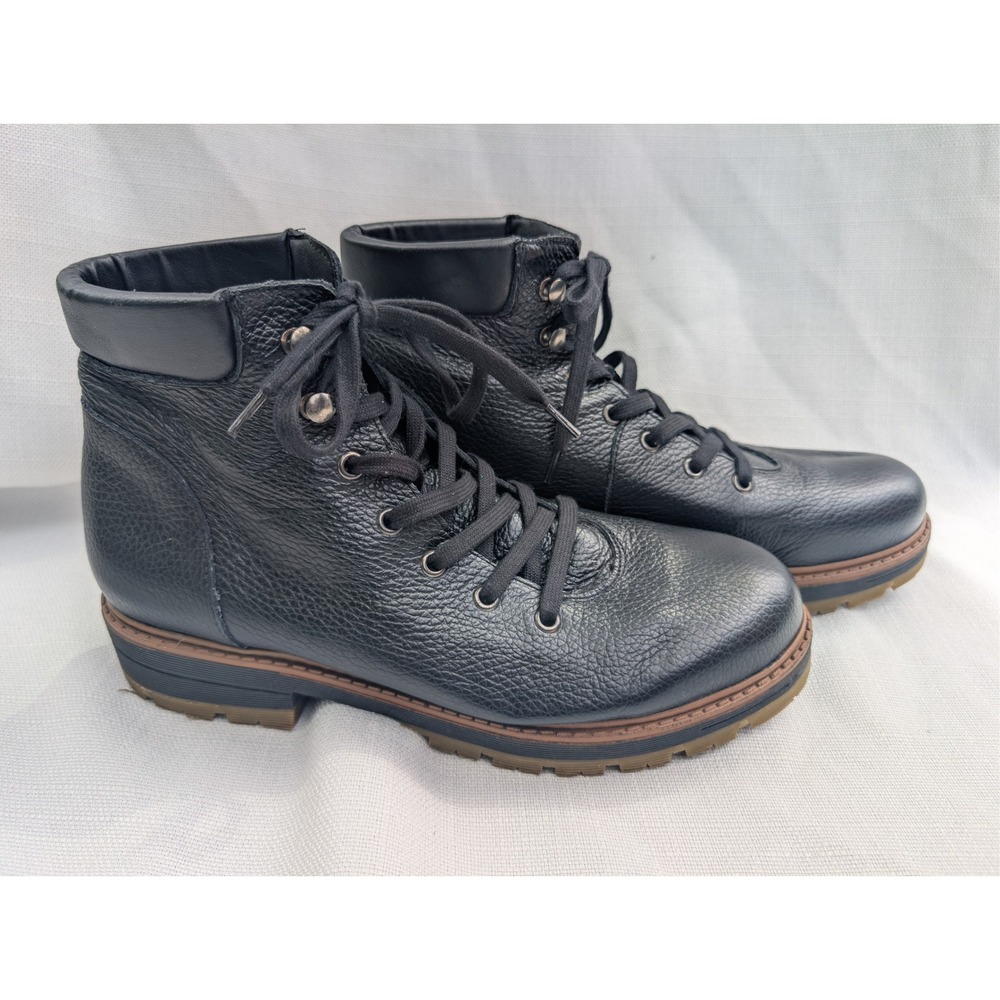 Avellini Lace Up Combat Boot Womens 40 US 9 Black Leather Chunky Lug Sole - Picture 3 of 10